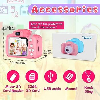 TDOO Kids Camera,Mini Rechargeable Child Digital Camera Shockproof Video Camcorder Gifts for 3-8 Year Old Boys Girls,8MP HD Video 2 Inch Screenfor Ou r Play(32GB Card Included) (E)