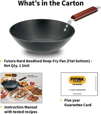 Hawkins Futura 2.5 Litre Deep Fry Pan, Long Handle Hard Anodised Kadai, Flat Bottom Kadhai, Black (ADL25)