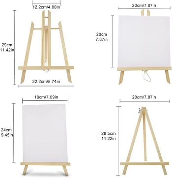 Wooden Easel 12 inch Tabletop Easel, Easel Stand Artist Canvas Boards for Painting, Foldable Easel for Kids,Blank Canvas 8x8", 7x9" (4 pcs)