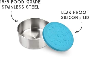 LunchBots 4.5 oz Leak Proof Snack and Side Dish Containers - Spill Proof in Bags and Bento Boxes - Food-Grade Stainless Steel With Silicone Lids - Set of 2 (Aqua)