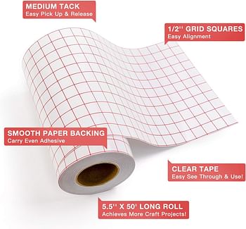 Transfer Tape for Vinyl- 5.5inch x 50 FT w/Red Alignment Grid for Cricut Joy and Cricut Adhesive Vinyl, Silhouette Cameo Transfer Paper for Vinyl for Decals, Signs, Windows, Stickers