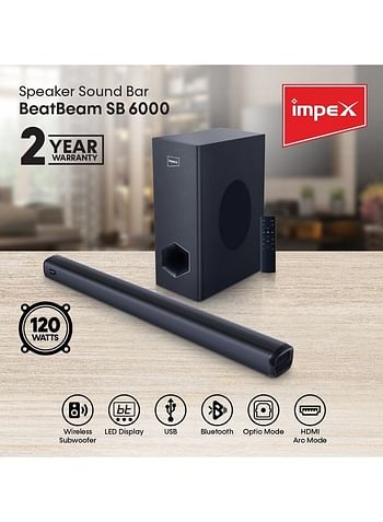 Impex 2.1 Wireless Subwoofer Soundbar Beat Beam 120W SB 6000 Black