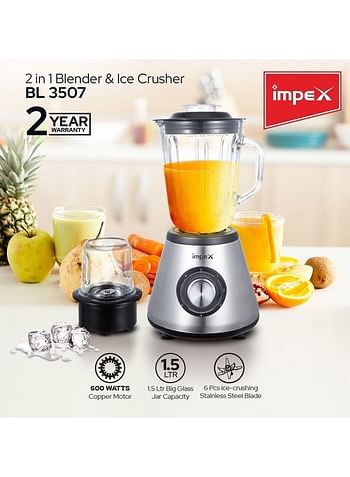 Impex  2-In-1 Blender & Ice Crusher 1.5 L 600.0 W BL 3507 Silver-Black