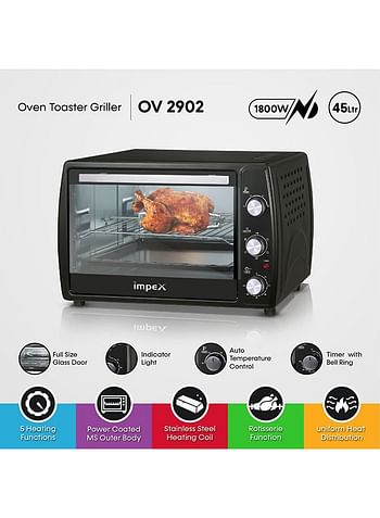 Impex OV-2902 45 Litre Oven Toaster Grill (OTG) with Convection and Rotisserie Function (Black)