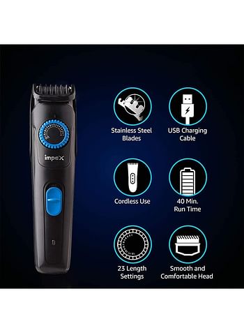 Impex Rechargeable Hair Clipper-Trimmer - TIDY 220 Black/Blue