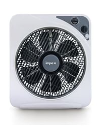 Impex 12 Inch Box Fan BF 7512 Powerful Cooling With 3 Speed Modes, Timer, Child Safety Grill, Copper Motor BF 7512 White