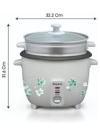 Impex Electric Rice Cooker With Automatic Cooking, Keep Warm, Safety Protection, And Steamer - Easy to Use, Convenient, Durable 2.8 L 1000 W RC 2804 White