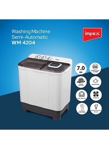 Impex WM 4204 7KG Semi Automatic Washing Machine 350 kW WM 4204 White & Grey