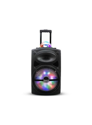 Impex TS -81 Portable Bluetooth Speaker, LED Lights, 12" Woofer, 1.5" Tweeter, Trolley & Wheels, USB SD Card AUX FM Inputs, 3,600 mAh Rechargeable Battery, Indoor Outdoor Wireless Loud Speaker