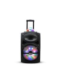 Impex TS -81 Portable Bluetooth Speaker, LED Lights, 12" Woofer, 1.5" Tweeter, Trolley & Wheels, USB SD Card AUX FM Inputs, 3,600 mAh Rechargeable Battery, Indoor Outdoor Wireless Loud Speaker