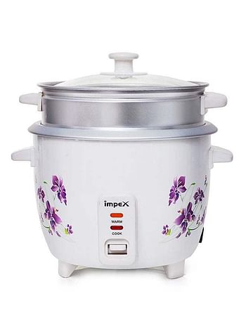 Impex Electric Rice Cooker 1 L, Drum Cooker, Automatic Cooking, Keep Warm, Safety Protection, Cool Touch Body, Carrying Handle, Measuring Cup, Spoon, Steamer 1 L 400 W RC 2802 Multicolour