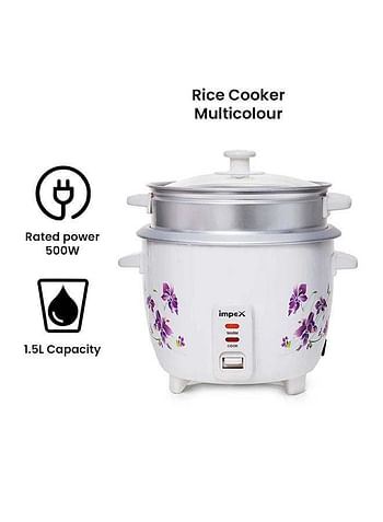 Impex Electric Rice Cooker 1 L, Drum Cooker, Automatic Cooking, Keep Warm, Safety Protection, Cool Touch Body, Carrying Handle, Measuring Cup, Spoon, Steamer 1 L 400 W RC 2802 Multicolour