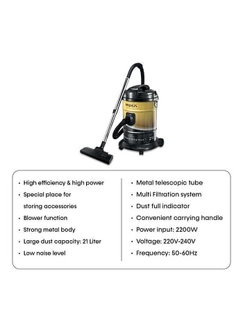 Impex High Power Low Noise Telescopic Tube Strong Metal Body |Dust Full Indication 21.0 L 2200.0 W Impex Vacuum Cleaner (VC 4704) Black And gold