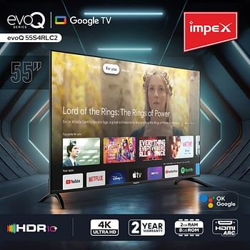 Impex 55 Inch 4K UHD Smart Google Led Tv EvoQ 55S4RLC2 Black