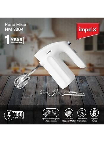 Impex 5-Speed Control With Turbo Function Hand Mixer 150.0 W HM 3304 White