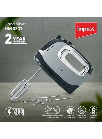 Impex 5-Speed Control With Turbo Function Hand Mixer 300 W HM 3301 Black/Silver