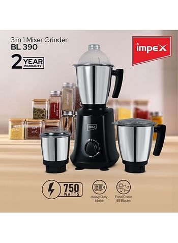 Impex 3-In-1 Mixer Grinder 750.0 W BL 390 Black