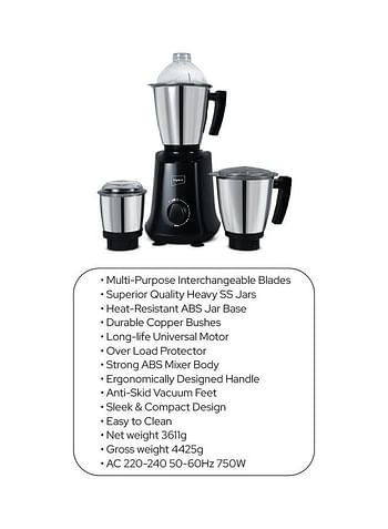 Impex 3-In-1 Mixer Grinder 750.0 W BL 390 Black