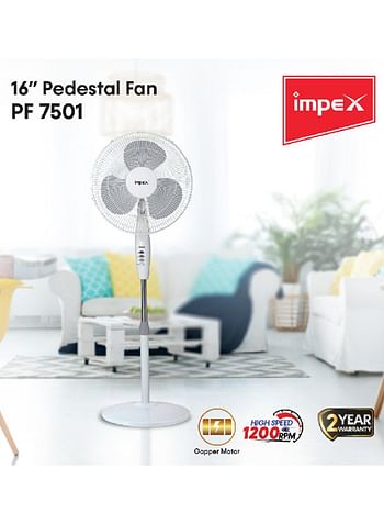 Impex 3-Blade Pedestal Fan 55.0 W PF 7501 White/Black