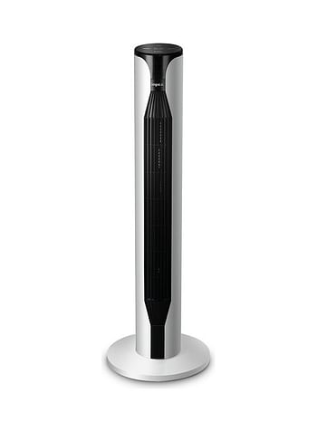 Impex Tower Fan With Remote Control, Touch Panel, 3 Speed Control, 3 Modes, 12 Hours Timer, 100% Copper Motor And Large Airflow - Sleep Peacefully TWISTER 36 Black And White