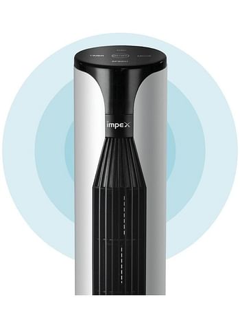 Impex Tower Fan With Remote Control, Touch Panel, 3 Speed Control, 3 Modes, 12 Hours Timer, 100% Copper Motor And Large Airflow - Sleep Peacefully TWISTER 36 Black And White