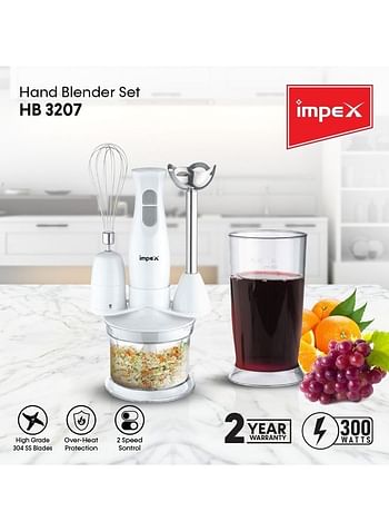 Impex Hand Blender Set 500.0 ml 300.0 W HB 3207 White/Silver