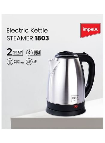 Impex Stainless Steel Cordless Kettle With Boil Dry Protection And Triple Thermostat 1.8 L 1500.0 W Steamer 1803 Silver