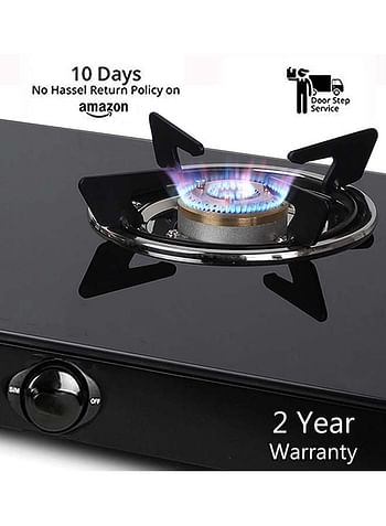Impex 2-Burner Glass Top Gas Stove - Aesthetically Designed Glass Top, High-Efficiency Blue Flame, Spill Tray, Ergonomic Knobs, Stainless Steel Screw, Compact Size IGS 1212F
