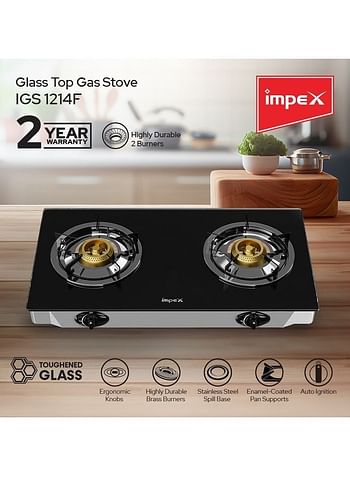 Impex 2- Burner Glass Top Gas Stove IGS 1214F Black/Silver