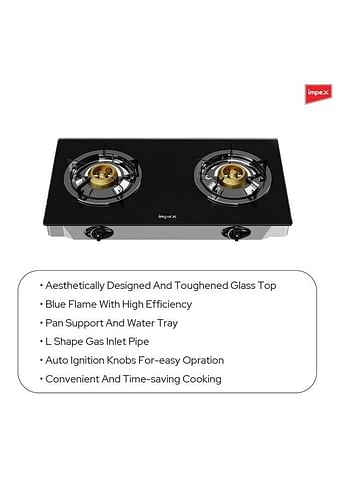 Impex 2- Burner Glass Top Gas Stove IGS 1214F Black/Silver