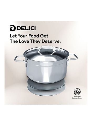 DELICI Stainless Steel Sauce Pan (DSP 16W), Well Polished Exterior, Non-Stick Interior, Oven Safe, Dishwasher Safe, 304 Grade, Ergonomic Handle, Premium Lid, Heavy Base Sandwich Bottom, Strong & Durable Silver 16cm