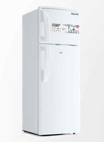 Impex Double Door Refrigerator 138 Liter 4.6 Cu. Ft, Freezer, Adjustable Legs, Safety Lock, Low Noise, Energy Saving, Glass Shelf, Interior Lamp IRF 138 White