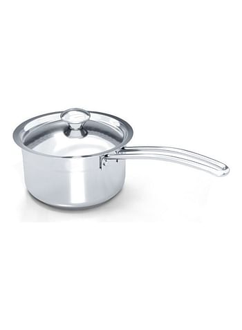 DELICI Stainless Steel Milk Pan 16cm (DMP 16W), Well Polished Exterior, Non-Stick Interior, Oven Safe, Dishwasher Safe, 304 Grade, Ergonomic Handle, Heavy Base Sandwich Bottom, Strong & Durable Silver 16cm