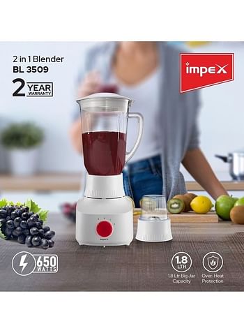 Impex 2-In-1 Powerful Blender Grinder 1.8 L 650 W BL 3509 White