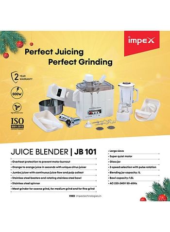 Impex 10-In-1 Countertop Blender 1.5 L 600.0 W JB 101 White