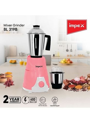 Impex 2 In 1 Blender Mixer Grinder And Juicer Stainless Steel Jar 600.0 W BL 319 B Pink