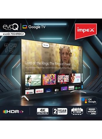 Impex 75 Inch 4K UHD Smart Google Led Tv EvoQ 75S4RBC2 Black