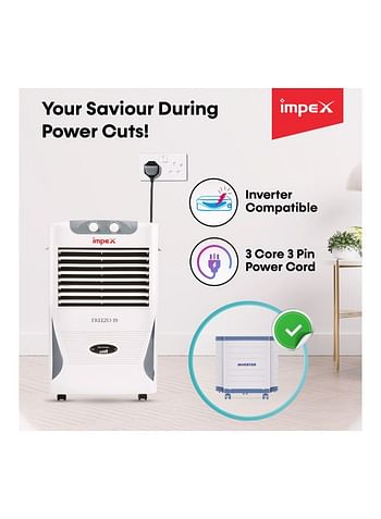 Impex Air Cooler With 4 Way Air Deflection And Honey Comb Pads 19 Liter FREEZO 19 White