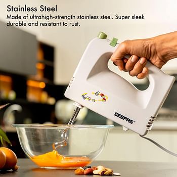 Geepas 250W stand Mixer with Stand & Bowl - 5 Speed Controls with Detachable Stainless-Steel 2 Beater & 2 Dough Hooks |Ideal for Whipping, Blending & Beating