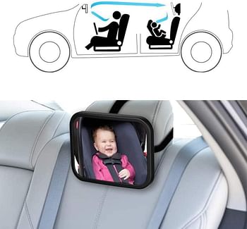 Car Backseat Safety Mirror, CharmCollection Peace of Mind to Keep An Eye on Baby in A Rear Facing Child Seat Premium Black Frame Car Rear View Baby Car Seat Mirror for Baby Back Seat Child Seats