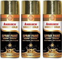 Asmaco Spry Paint Bright Gold 400 Ml Eco Fill, Pack Of Three, Multi Purpose Interior Exterior Quick Drying Acrylic Paint