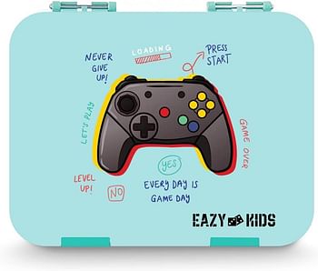 Eazy Kids 6 Compartment Bento Lunch Box w/Sandwich Cutter Set Playstation Green, 4 Compartment