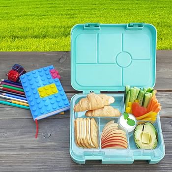 Eazy Kids 6 Compartment Bento Lunch Box w/Sandwich Cutter Set Playstation Green, 4 Compartment