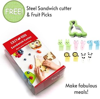 Eazy Kids 6 Compartment Bento Lunch Box w/Sandwich Cutter Set Playstation Green, 4 Compartment