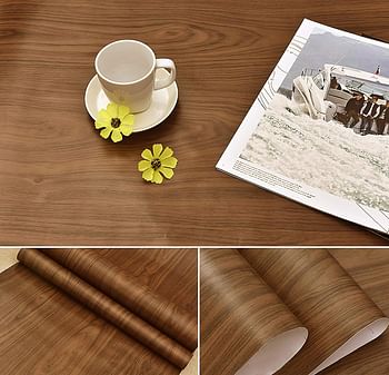 Wolpin Wall Stickers Wood Wallpaper -45 x 500 cm DIY Vinyl Shelf Liner, Door, Furniture, Almirah, Table Top, Wardrobe, Kitchen Cupboard Decal, Brown