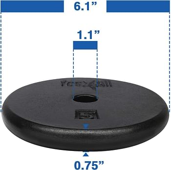 Yes4All Standard 1-inch Cast Iron Weight Plates 5, 7.5, 10, 15, 20, 25 lbs (Single & Pair)
