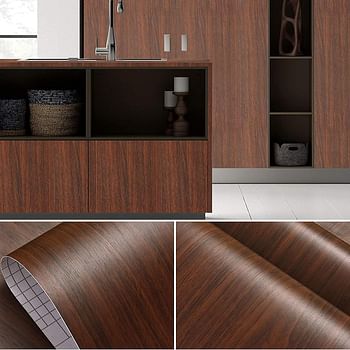 wolpin Kitchen Wall PVC Stickers Wood Wallpaper, ﻿Black Brown - 45 X 300 cm