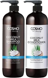 Cosmo Moisturizing - Coconut Milk Shampoo & Conditioner Combo Set 1000ml, For Men & Women, Sulfates & Paraben Free, 2 in 1 Hair Care Package, Daily Use Kit