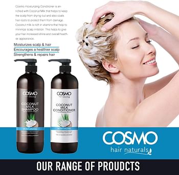 Cosmo Moisturizing - Coconut Milk Shampoo & Conditioner Combo Set 1000ml, For Men & Women, Sulfates & Paraben Free, 2 in 1 Hair Care Package, Daily Use Kit