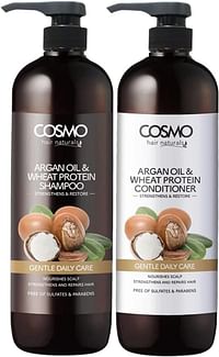 Cosmo Gentle Daily Care - Argan Oil & Wheat Protein Shampoo & Conditioner Combo Set 1000ml, For Men & Women, Sulfates & Paraben Free, 2 in 1 Hair Care Package